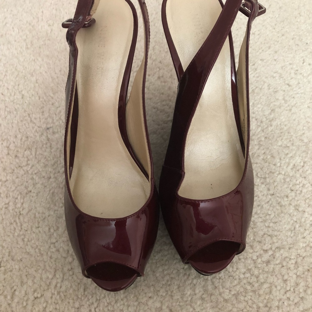 Nine West red lacquered wedge heels